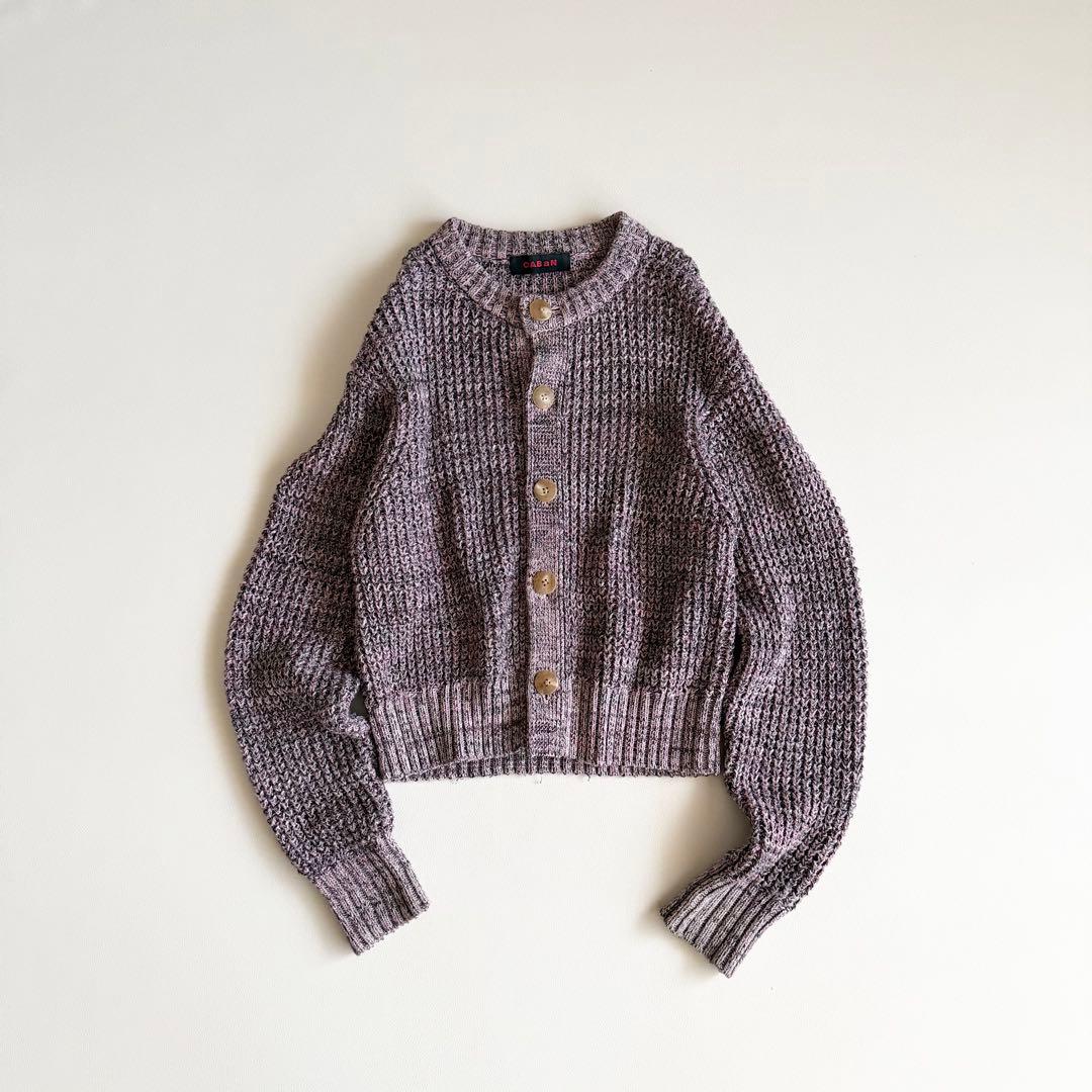 【キャバン】コットンカシミヤワッフルMIX クルーネックカーディガン S