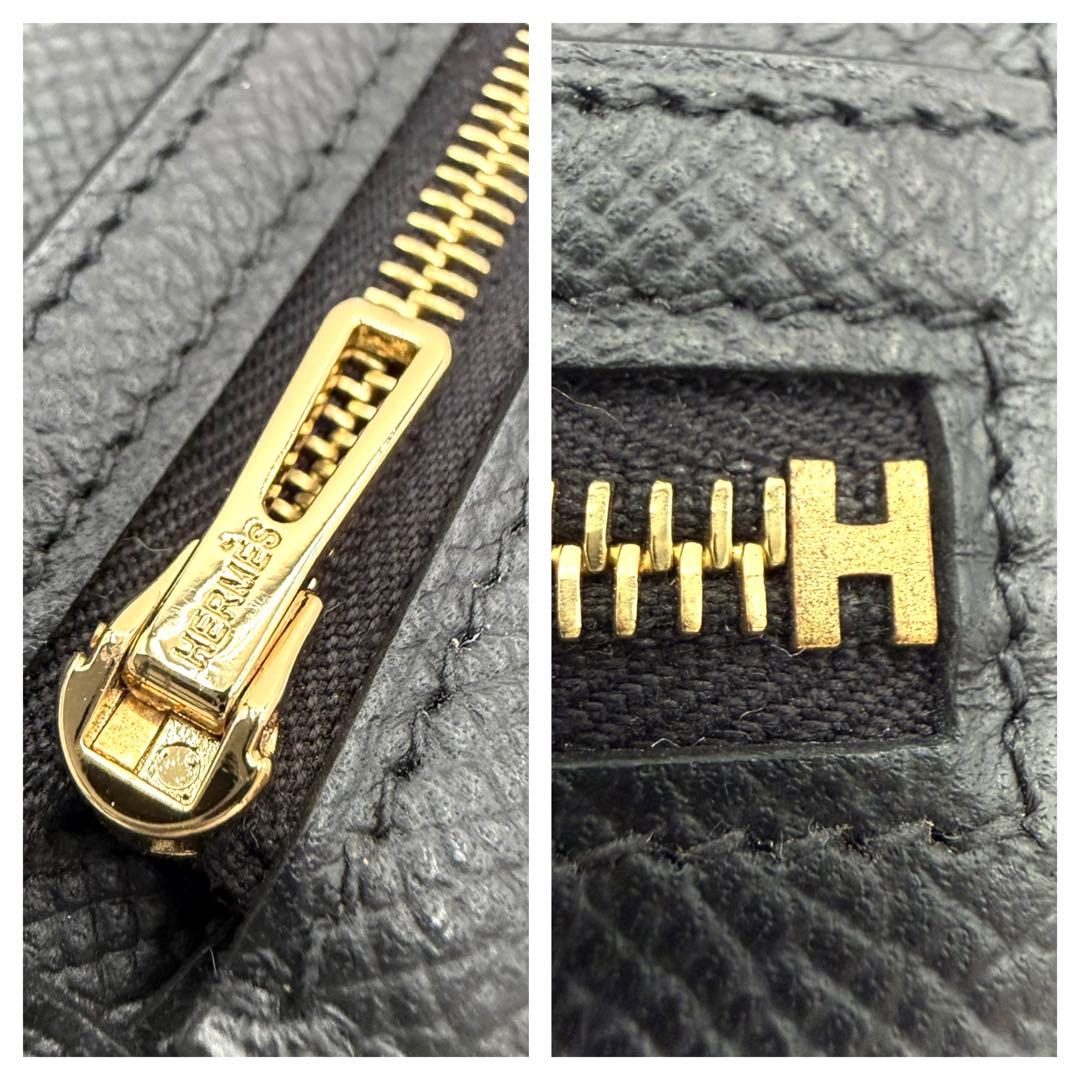 超美品　HERMES ブラック　レザー　二つ折り財布　べアンコンパクト　K刻印