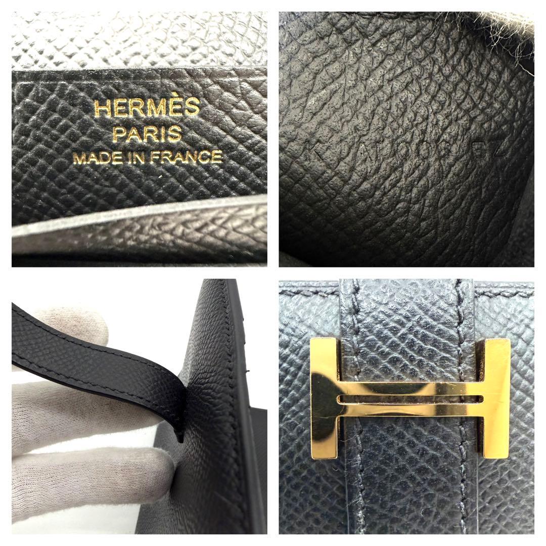 超美品　HERMES ブラック　レザー　二つ折り財布　べアンコンパクト　K刻印