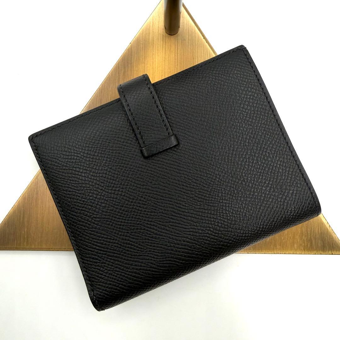 超美品　HERMES ブラック　レザー　二つ折り財布　べアンコンパクト　K刻印