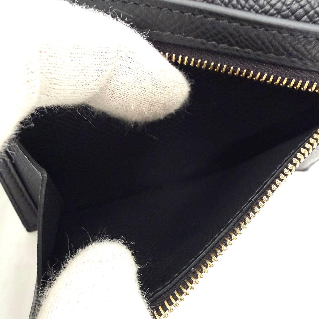 超美品　HERMES ブラック　レザー　二つ折り財布　べアンコンパクト　K刻印