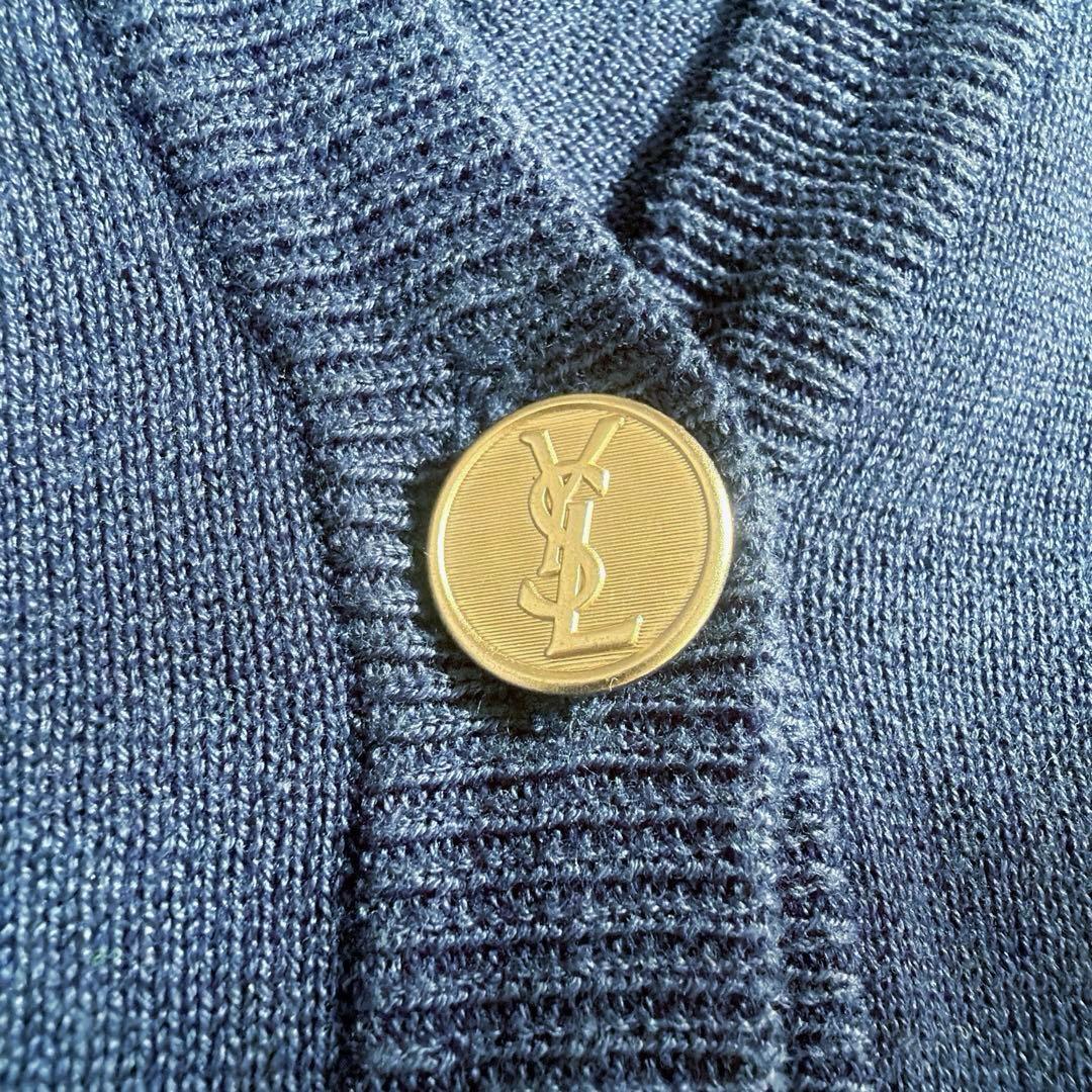 【イヴサンローラン】希少 上品 金ボタンニット ロゴ刺繍 コットン カーディガン