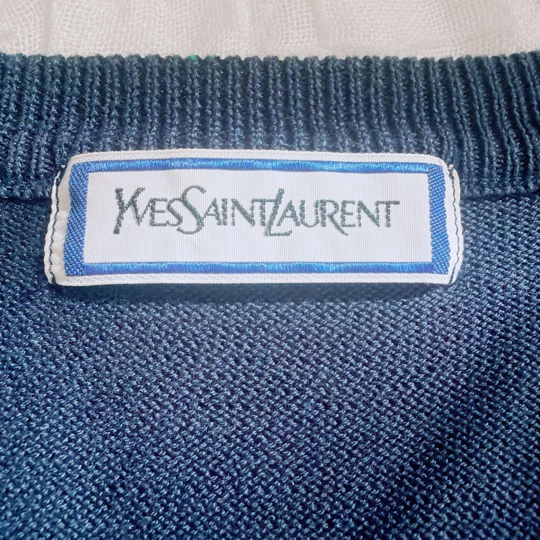 【イヴサンローラン】希少 上品 金ボタンニット ロゴ刺繍 コットン カーディガン