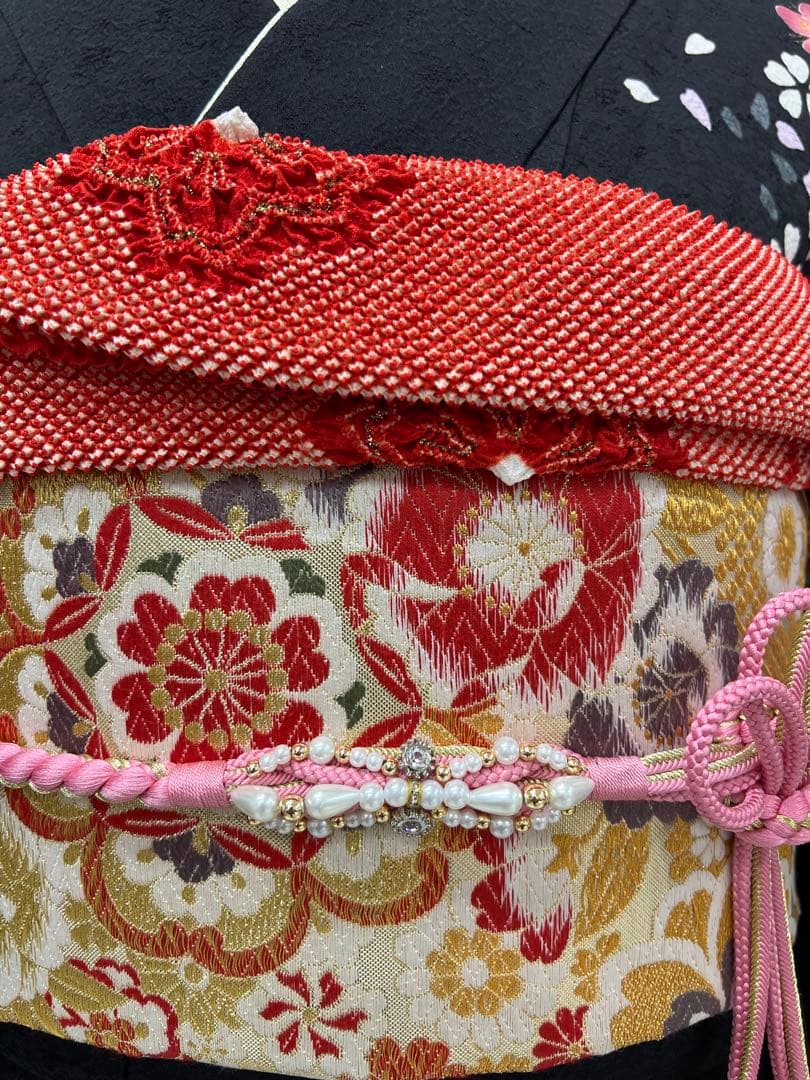 振り袖　フルセット　別誂長襦袢　成人式　金彩加工　刺繍入り　黒　刺繍半襟　803