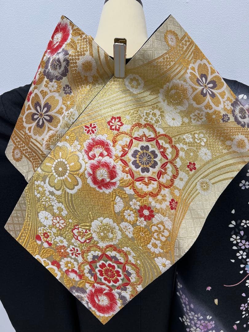 振り袖　フルセット　別誂長襦袢　成人式　金彩加工　刺繍入り　黒　刺繍半襟　803