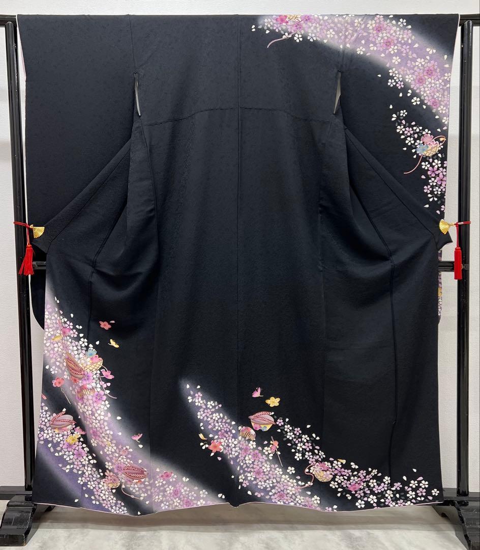 振り袖　フルセット　別誂長襦袢　成人式　金彩加工　刺繍入り　黒　刺繍半襟　803