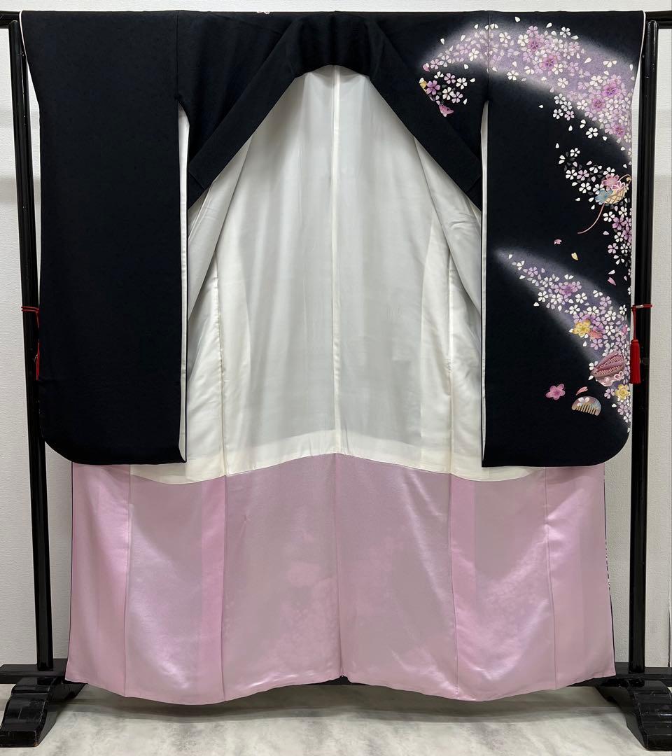 振り袖　フルセット　別誂長襦袢　成人式　金彩加工　刺繍入り　黒　刺繍半襟　803