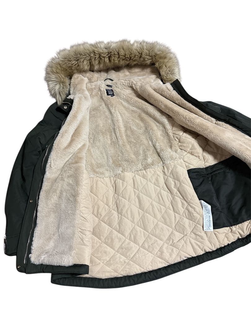 ZARA trf モッズコート カーキ ボア ファー　フード付 Lサイズ