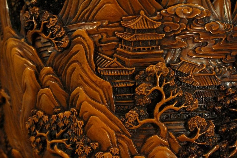 中国美術 堆黄 刻山水人物図 紙筒 文房四宝(ZE806)