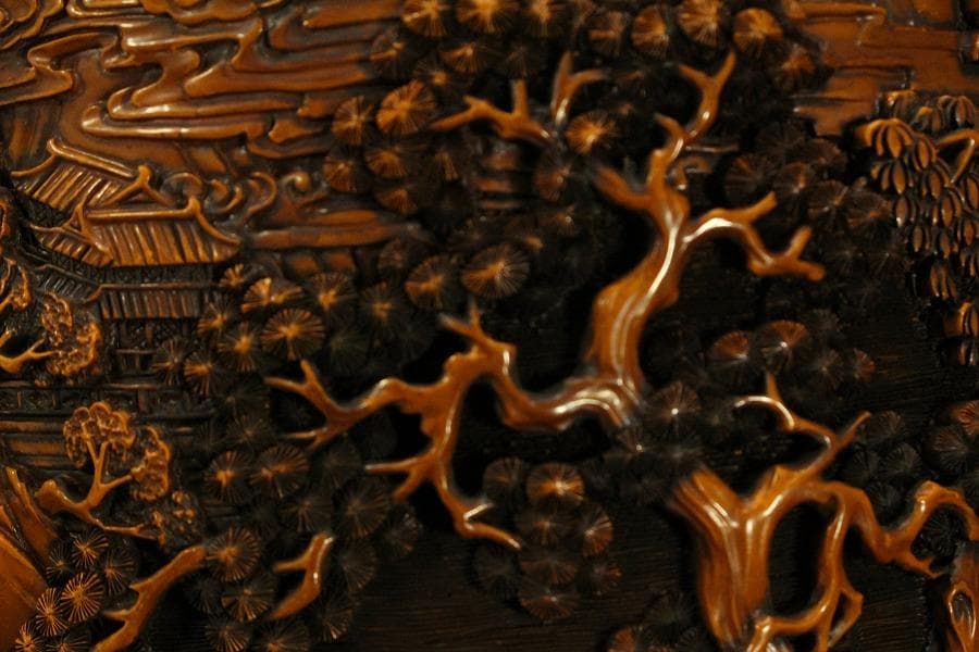 中国美術 堆黄 刻山水人物図 紙筒 文房四宝(ZE806)