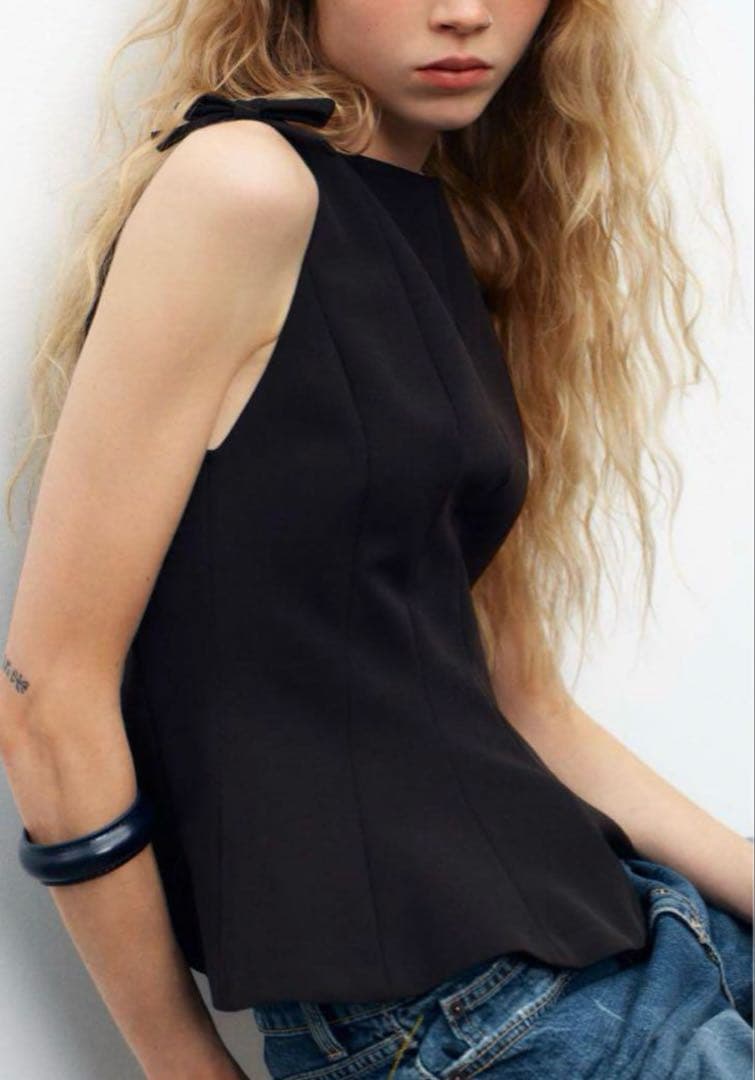 【完売品】ZARA ザラ ペプラムリボントップス⭐︎ブラックXS
