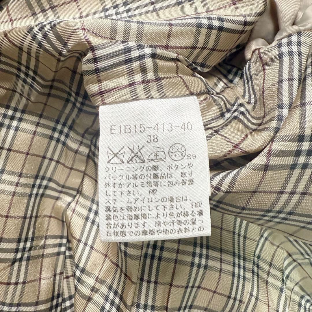 バーバリーBL ノーカラーコート ダブル ウール ノバチェック ベージュ 38