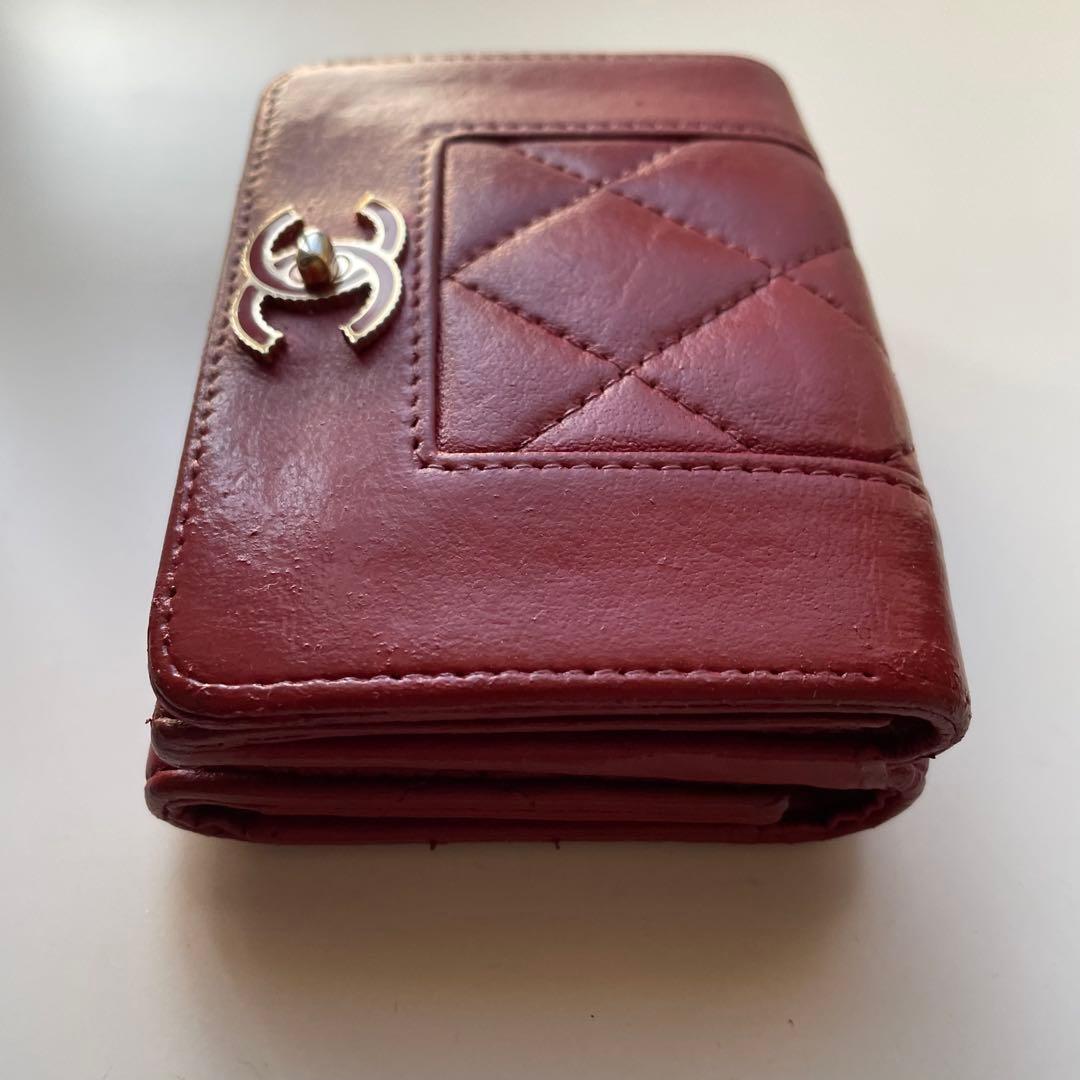 CHANEL シャネル ラムスキンマドモアゼル 三つ折り財布 ミニ財布