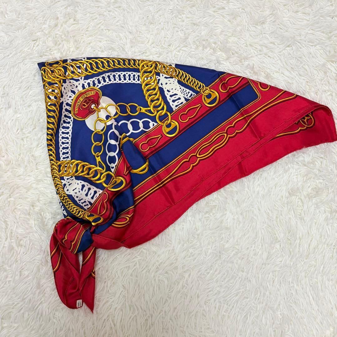 極美品★HERMESエルメスカレ90 MAILLONSマイヨンレッドネイビー