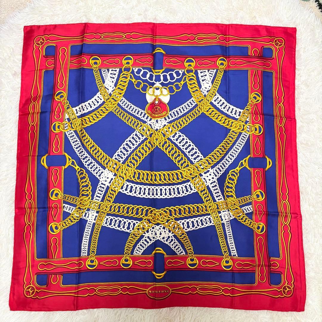 極美品★HERMESエルメスカレ90 MAILLONSマイヨンレッドネイビー