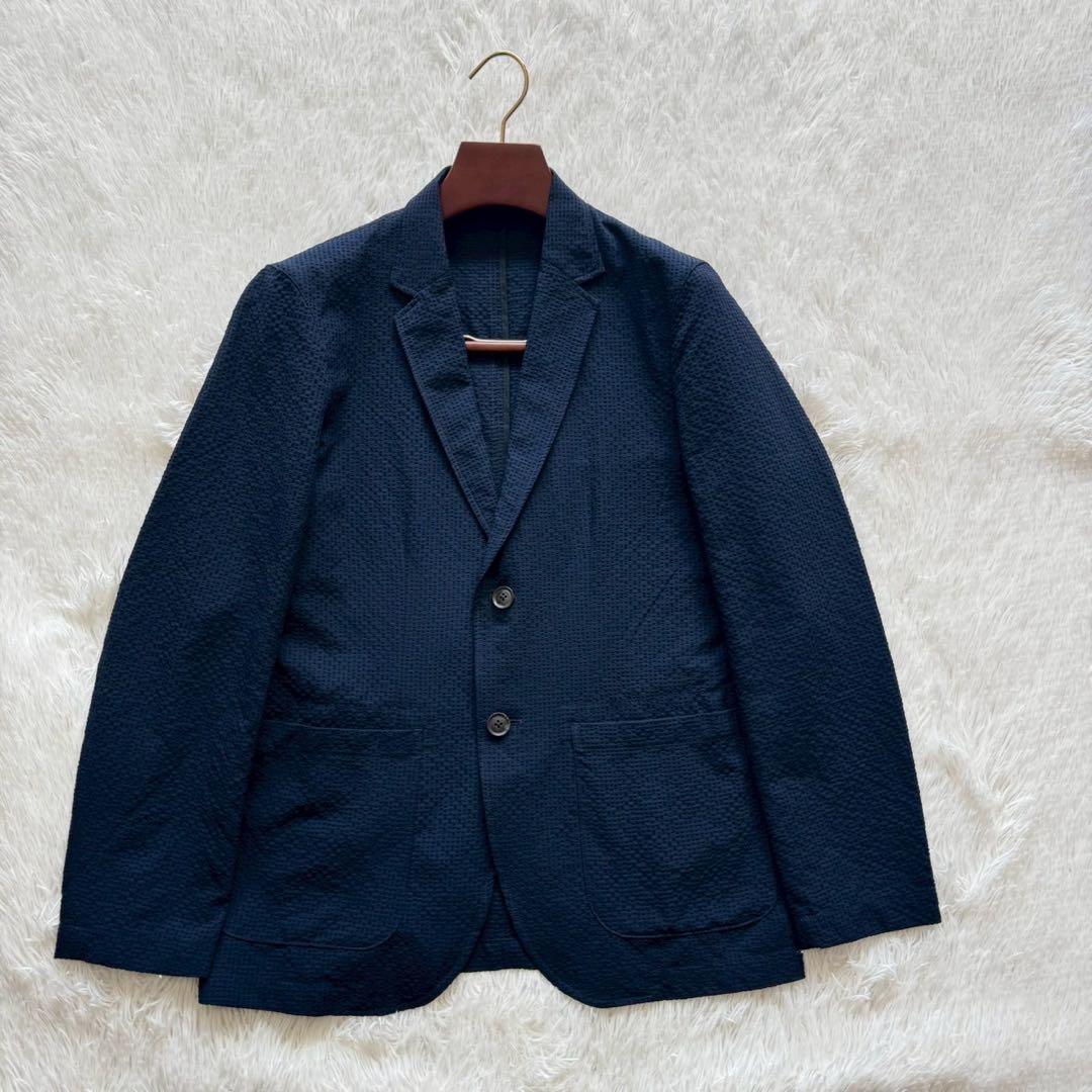 THE SHOP TK✨ジャケット シアサッカー　凹凸　洗える ネイビー XL