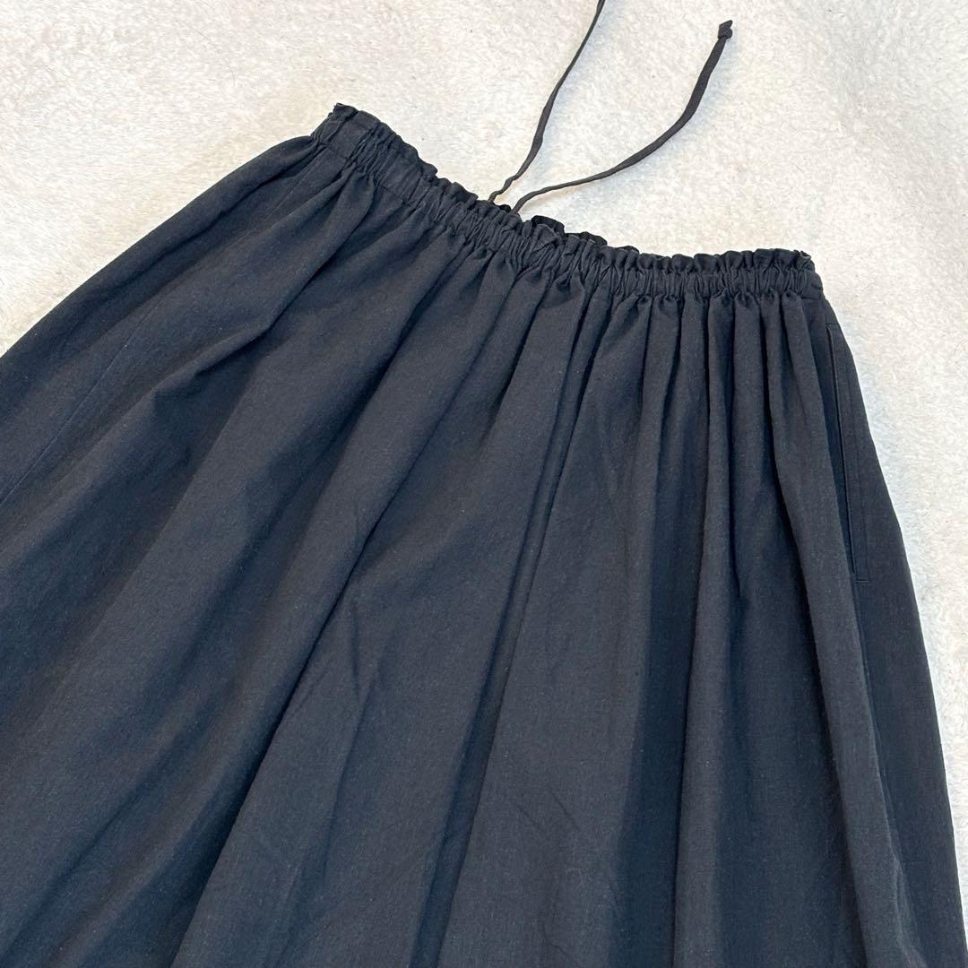 【美品】中川政七商店 ヘンプ麻と綿 ギャザースカート ロング チャコールグレー