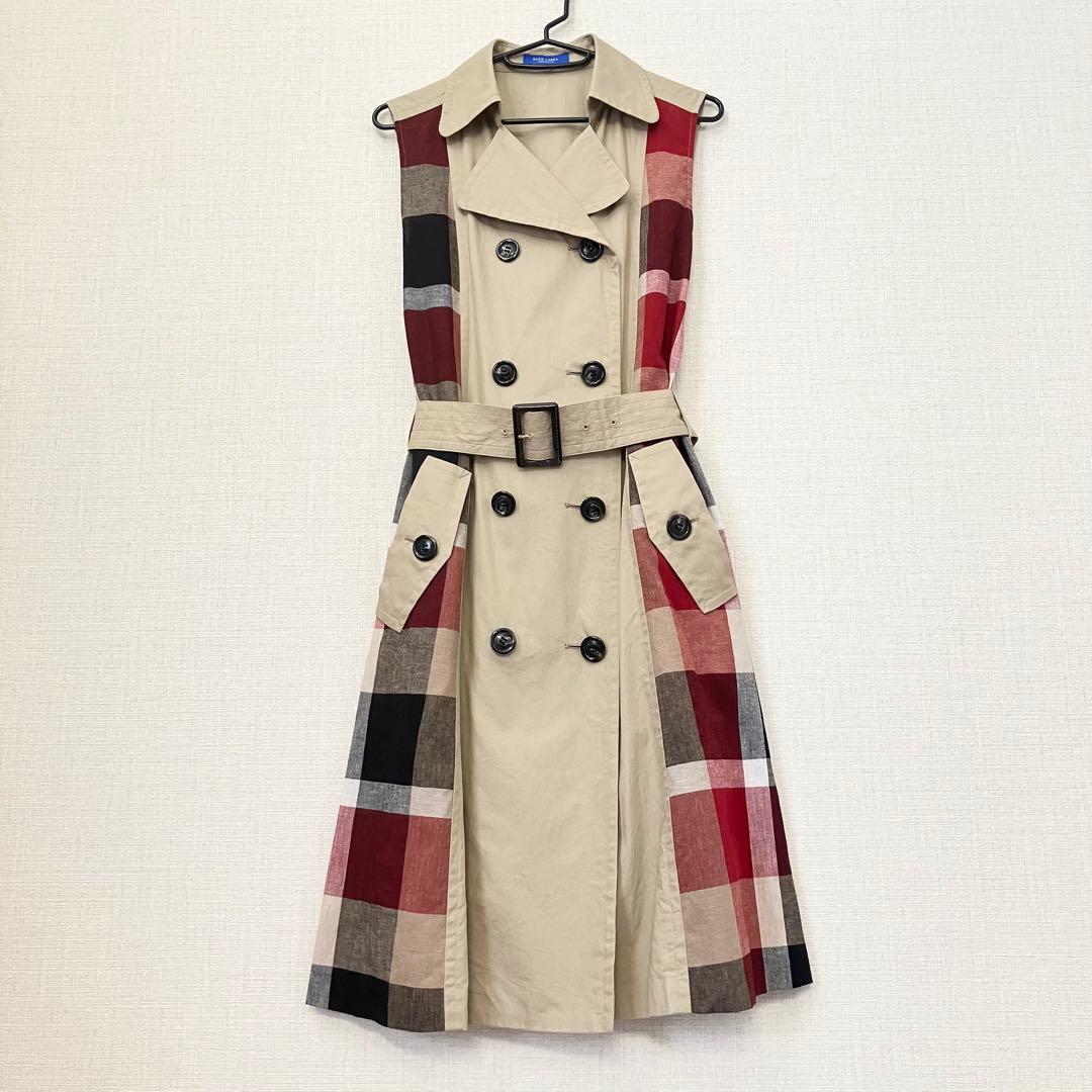 美品 ブルーレーベルクレストブリッジ ベルト ペチコート付き トレンチワンピース