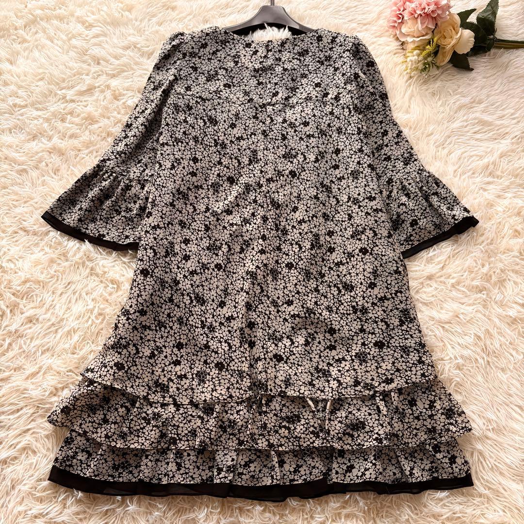 【未使用級】リボン　花柄　エムズグレイシー　ティアード　シフォンワンピース　38