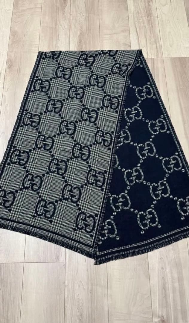 GUCCI チェックGG ウールスカーフ