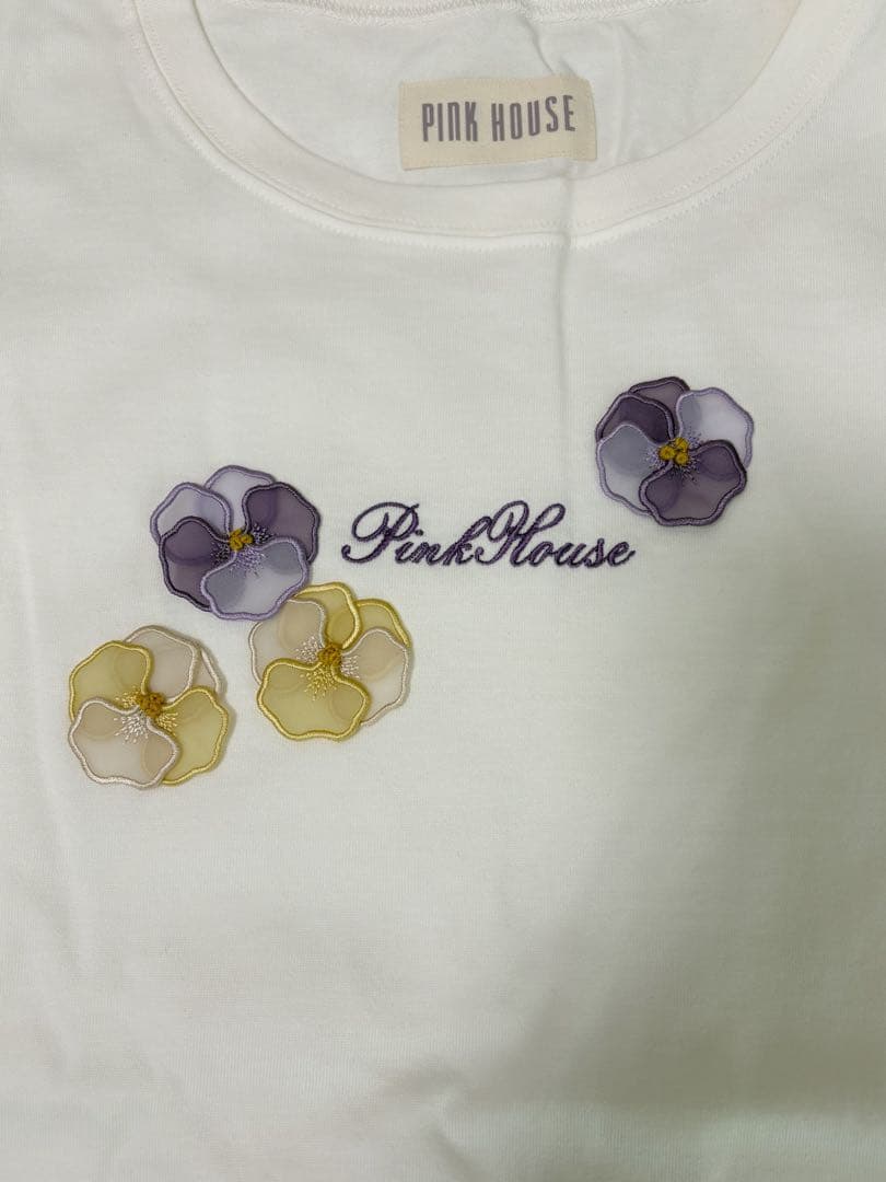 新品タグ付 PINK HOUSE パンジーシリーズ 花モチーフTシャツ 日本製