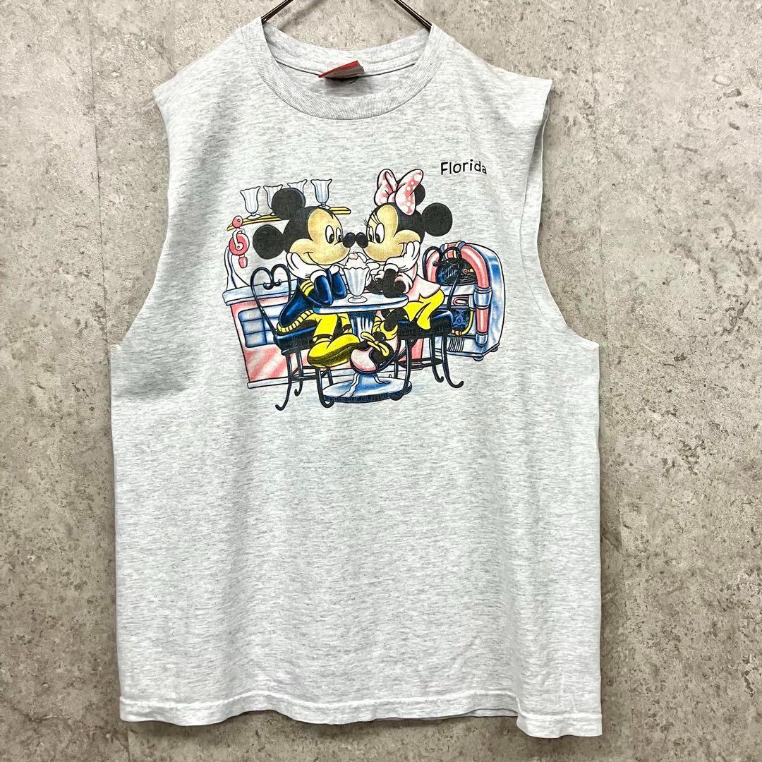 レア90s【古着】ディズニー 両面プリント カットオフ タンクトップ M