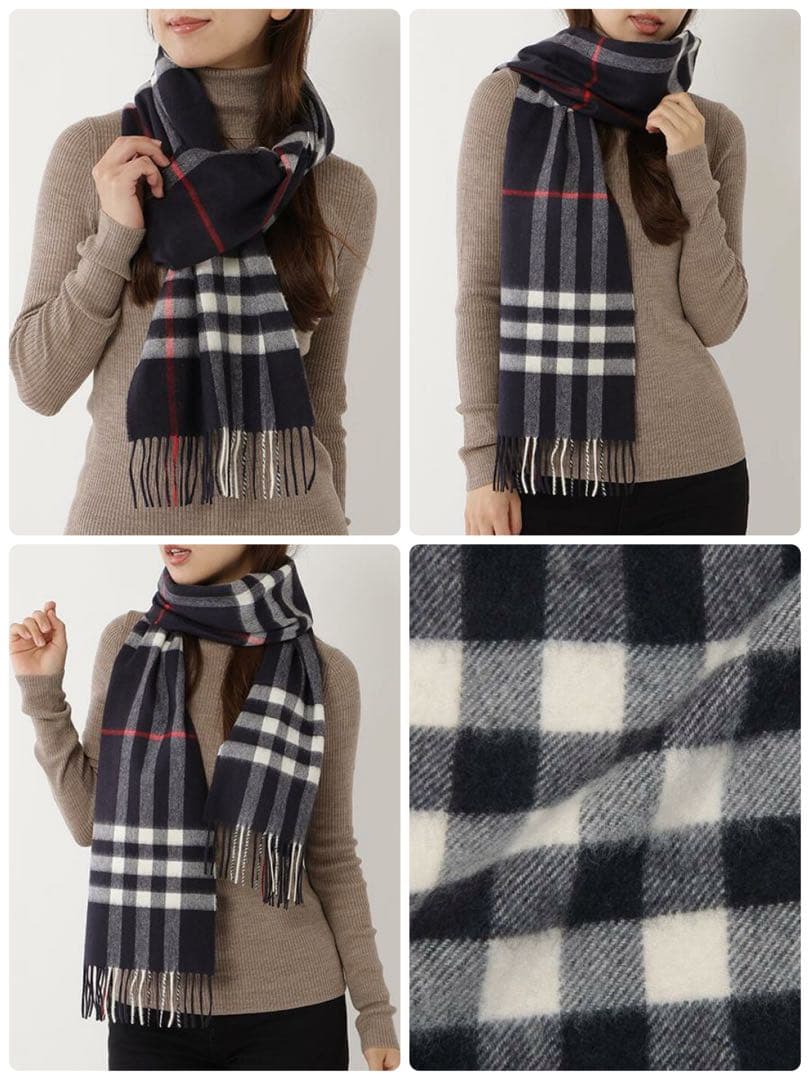 【美品】BURBERRY バーバリー ウールカシミア チェックマフラー