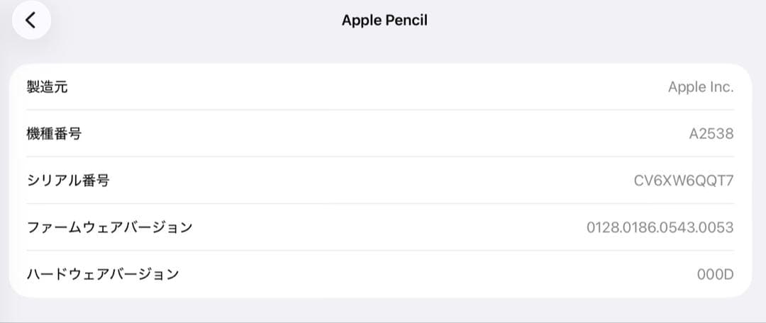 美品　2024年12月購入　Apple Pencil Pro MX2D3ZA/A