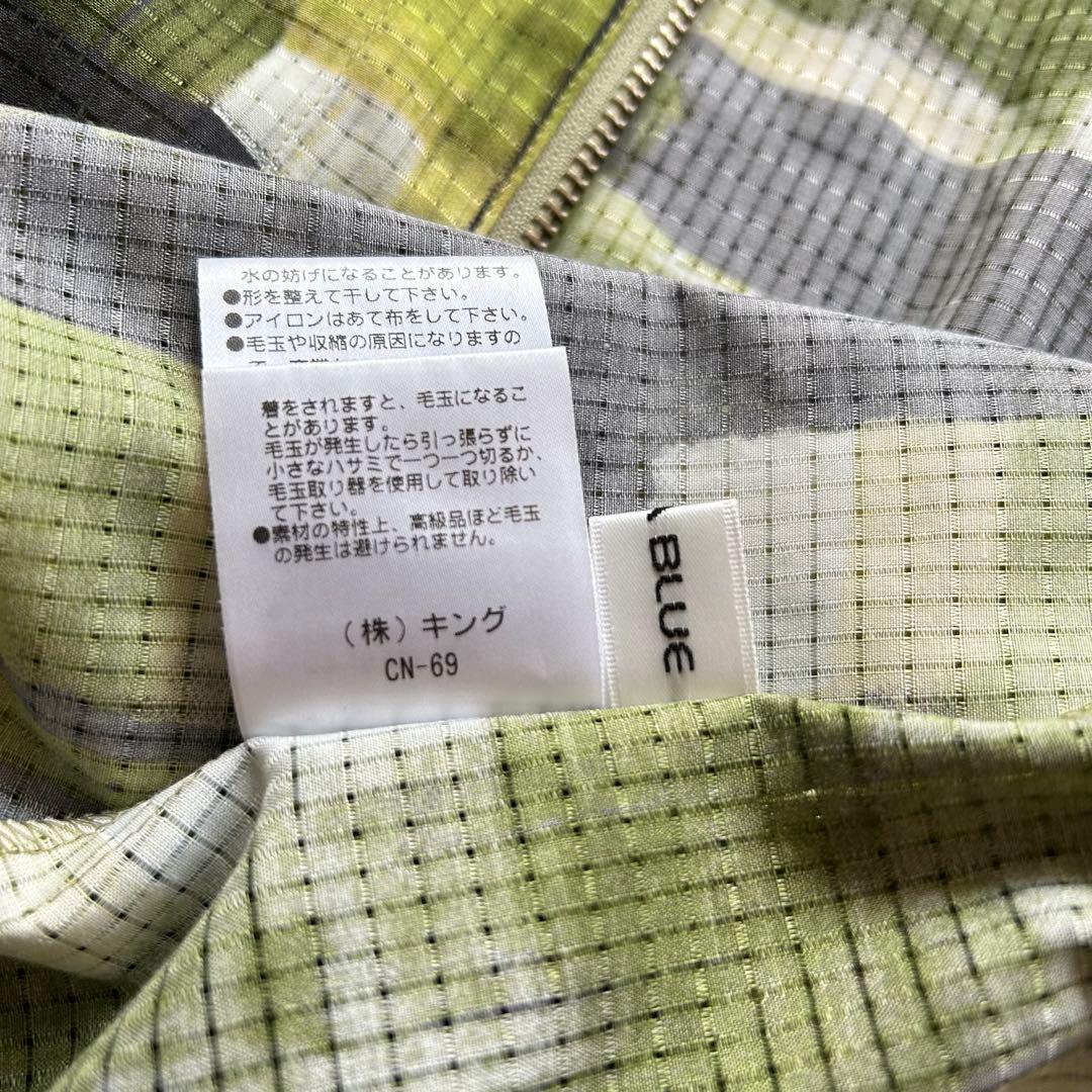 【美品】セシカブルー　チェック柄　薄手　フード付きスプリング ライトコート L