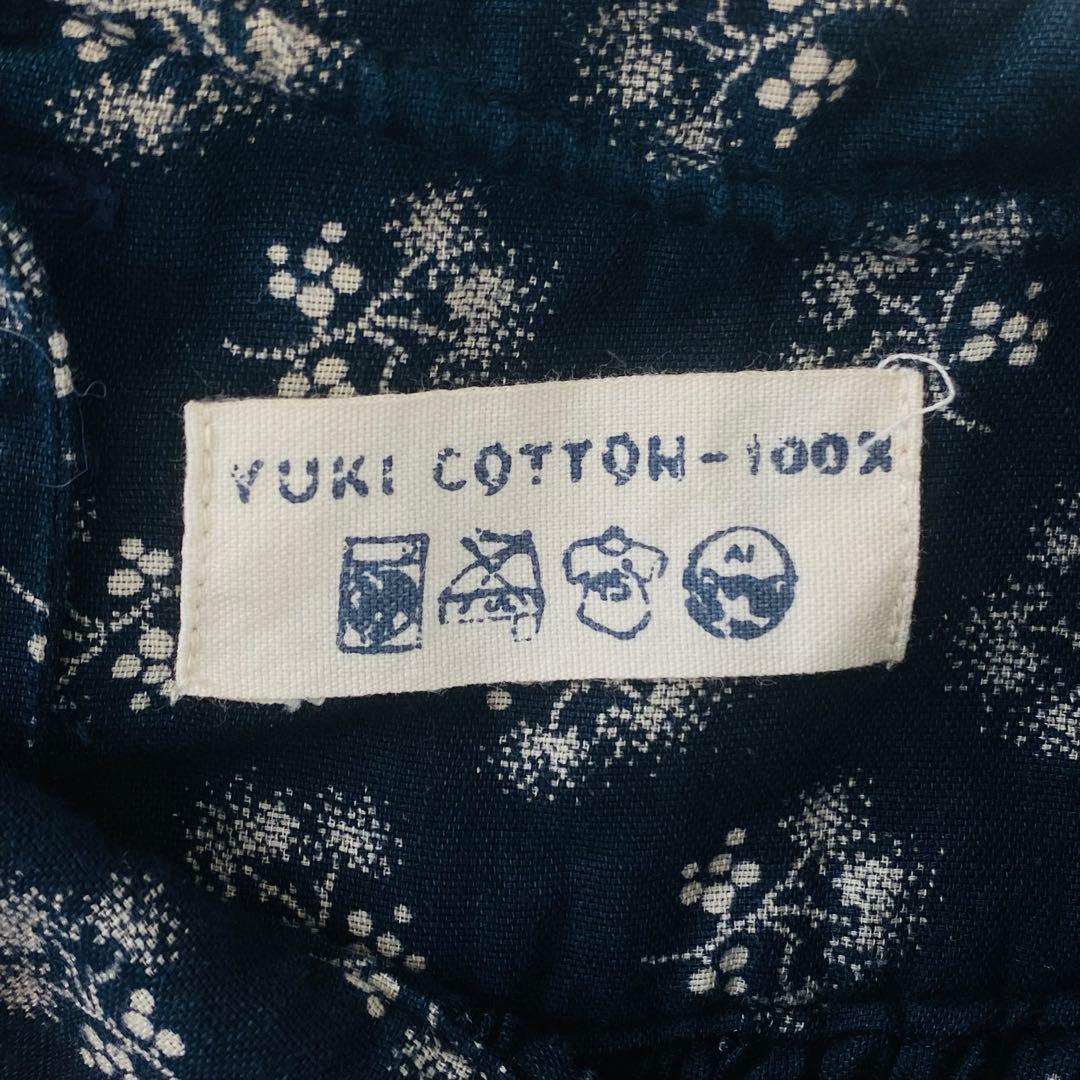 3198A美品　45R 総柄インディゴコットンスカート ネイビー紺色