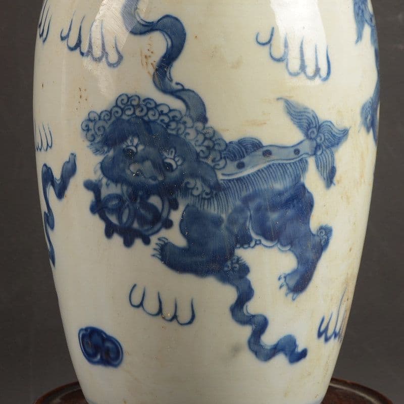 青花獅子あじさい冬瓜壺蓋壺 景徳鎮 陶磁器 装飾品 現代工芸品 美術品 置物