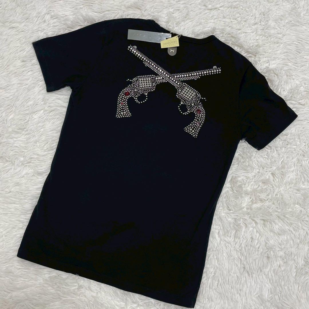 タグ付き 未使用 roar SVAROVSKI ストーン スタッズ Tシャツ 黒