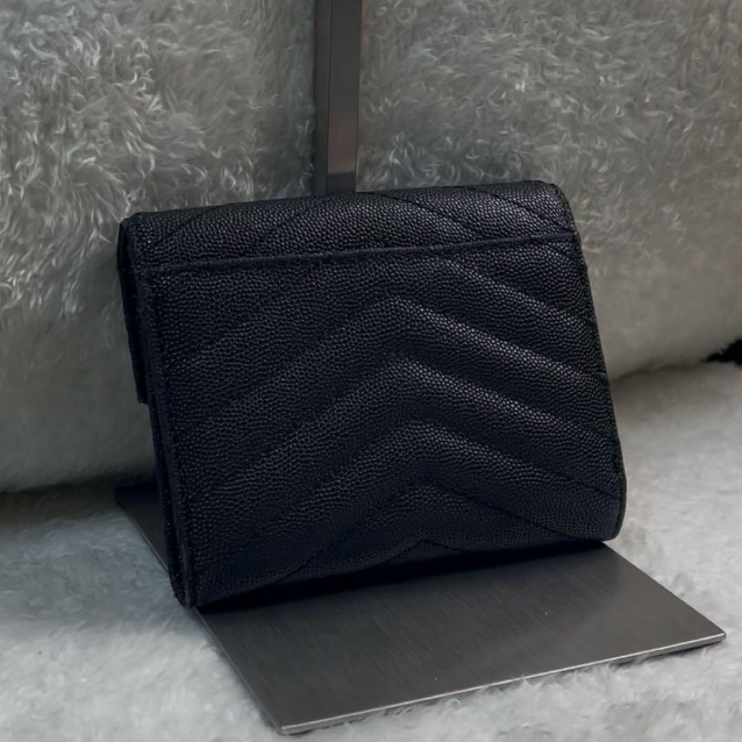 美品✨YSL サンローラン　カサンドラ　三つ折り財布　ブラック　レザー