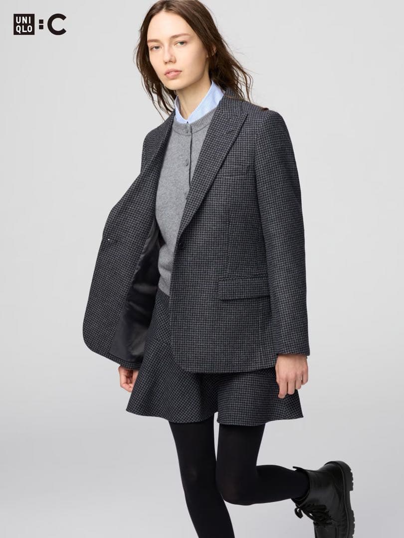 UNIQLO C テーラードジャケット チェック　グレー　新品未使用
