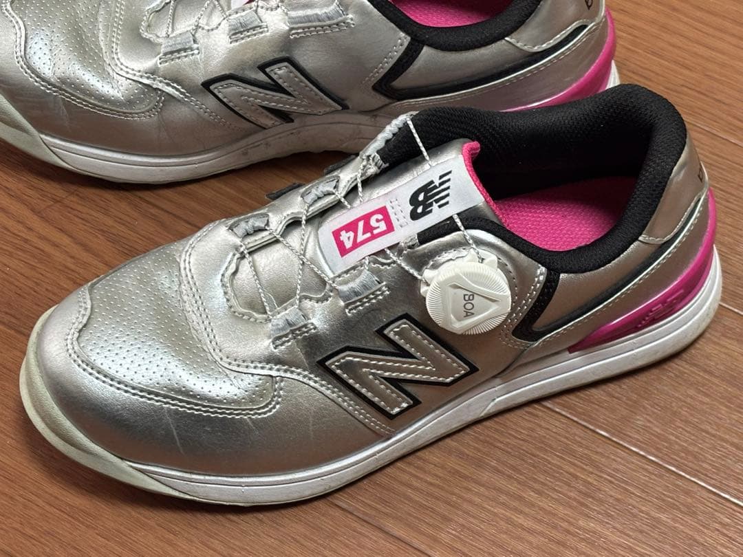 超美品！New Balance 574 ゴルフシューズ シルバー/ピンク23.5