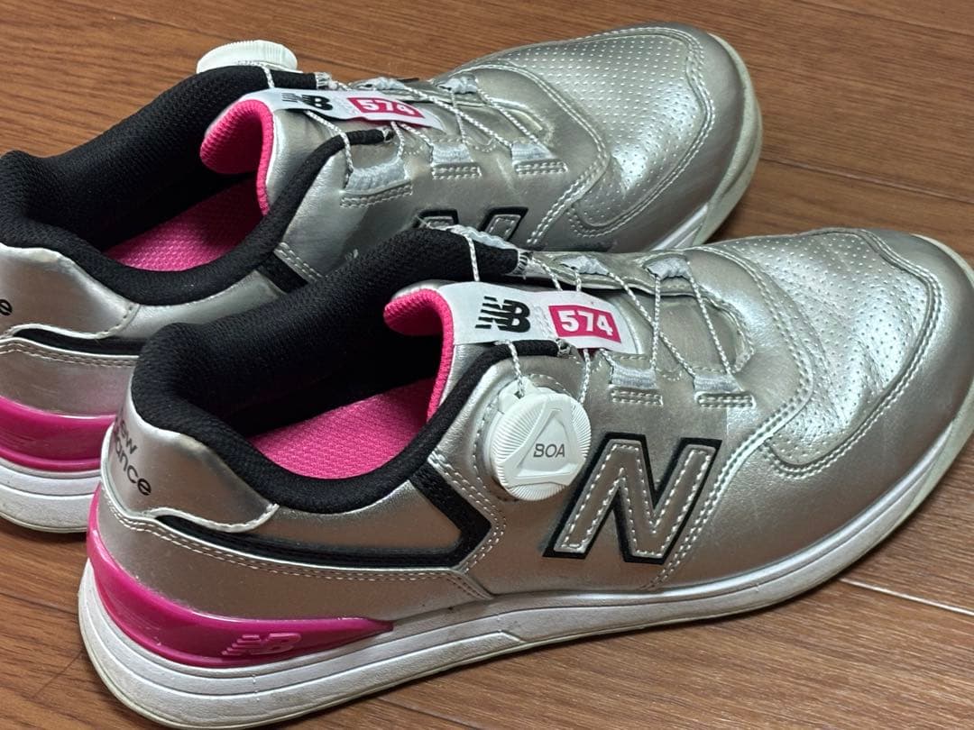 超美品！New Balance 574 ゴルフシューズ シルバー/ピンク23.5