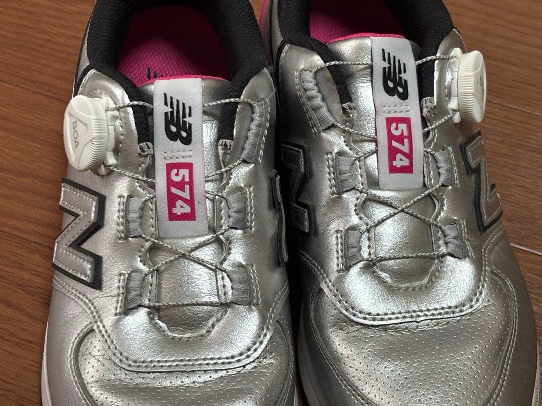 超美品！New Balance 574 ゴルフシューズ シルバー/ピンク23.5