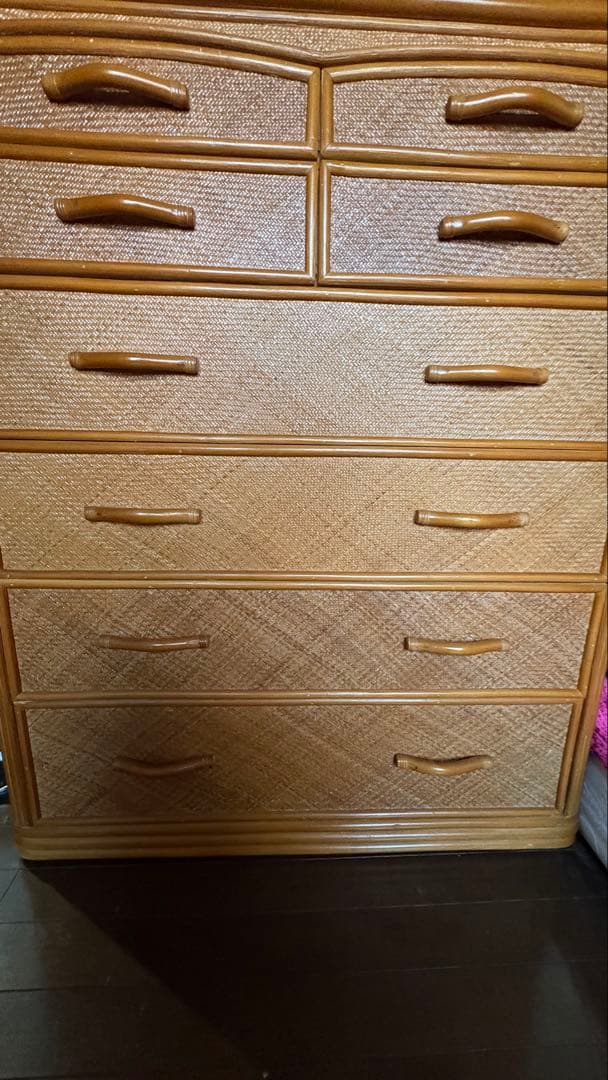 タ*ヤ様 ラタン×木製 チェスト タンス 収納家具 幅92 高さ111 奥45