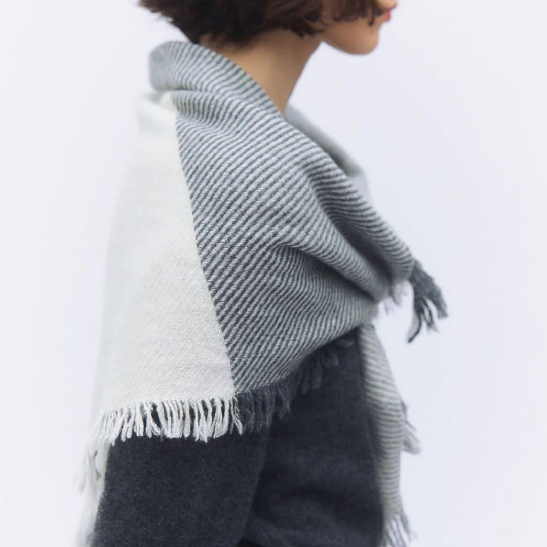 elegancese Square fringe カシミア100ストール グレー