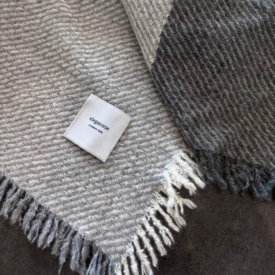 elegancese Square fringe カシミア100ストール グレー