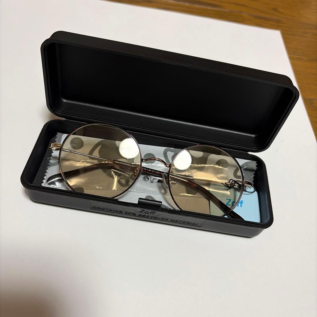 試着 Zoff サングラス ラウンド 調光レンズ ブラウン 丸メガネ