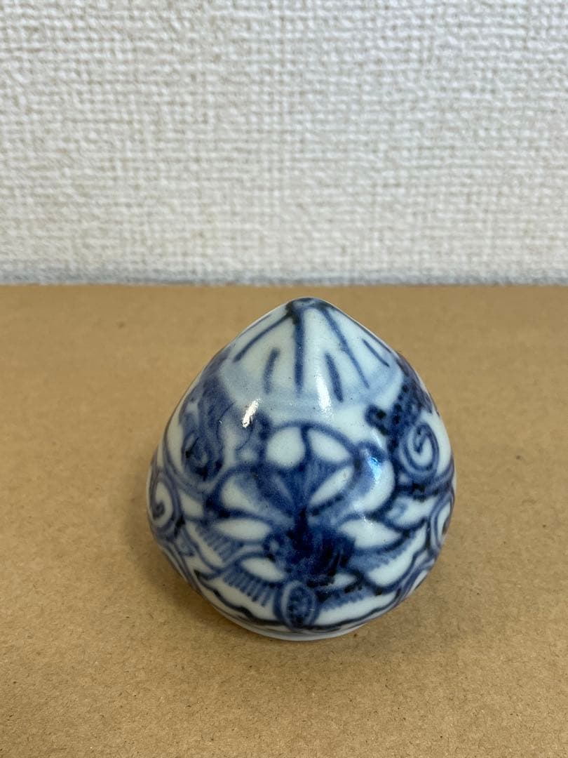 中国古美術 染付草花文小鳥飼い餌入、水入時代物