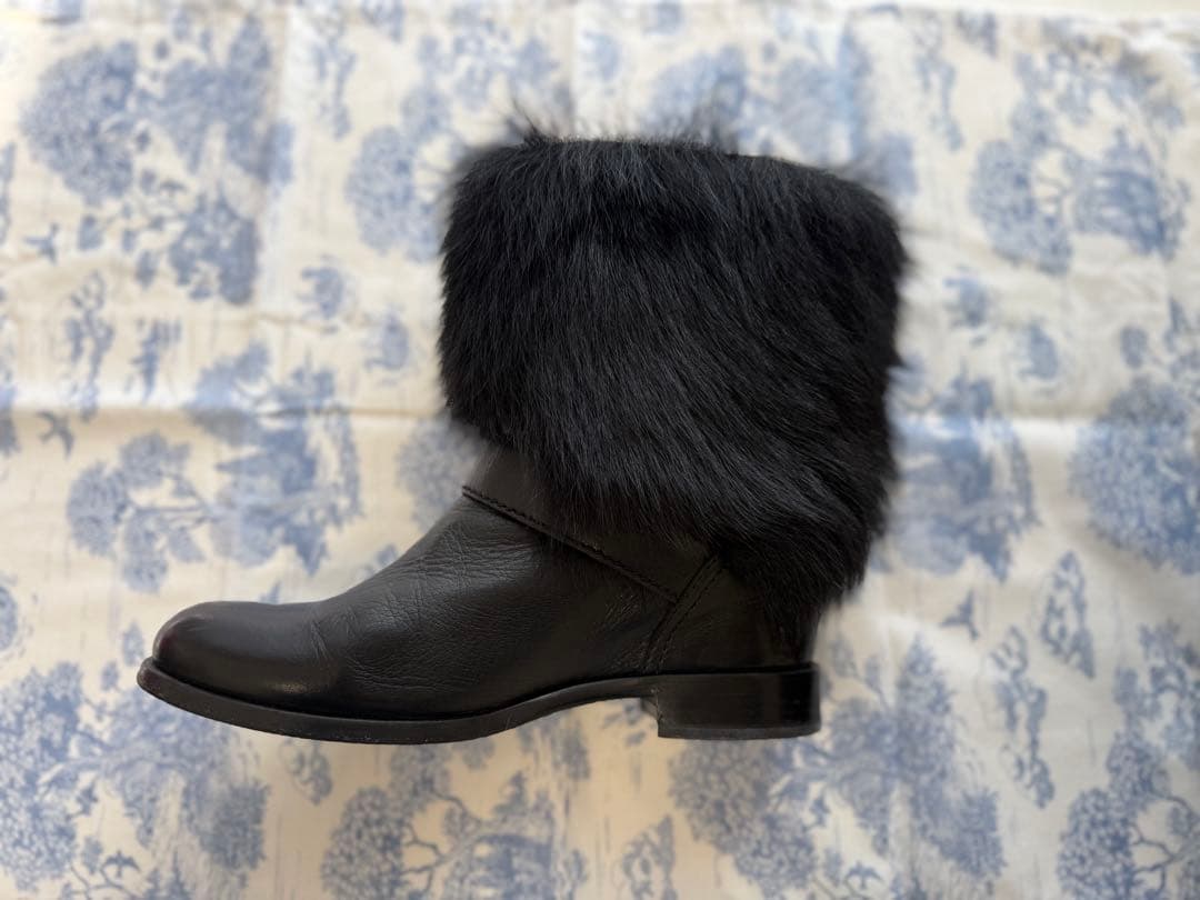 PRADA size 38 レザー ファー ショートブーツ バックル付き
