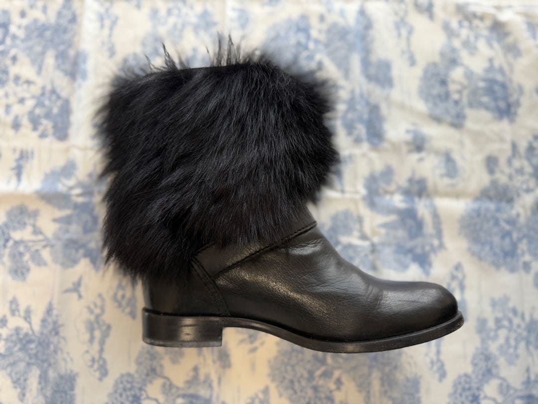 PRADA size 38 レザー ファー ショートブーツ バックル付き