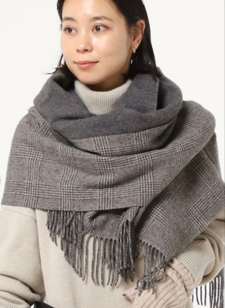 THROW DOUBLE FACE GLEN チェック ストール　グレー　新品