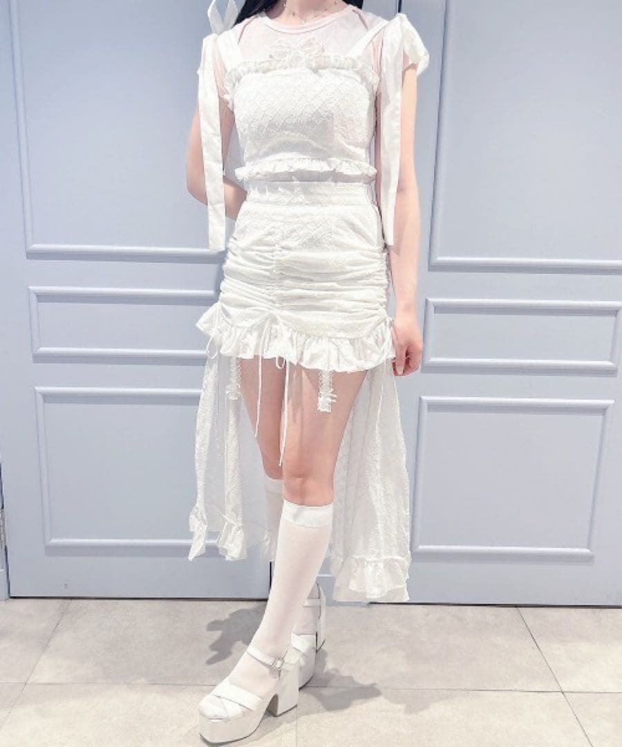 リルリリー　コットンレースギャザースカート　ホワイト