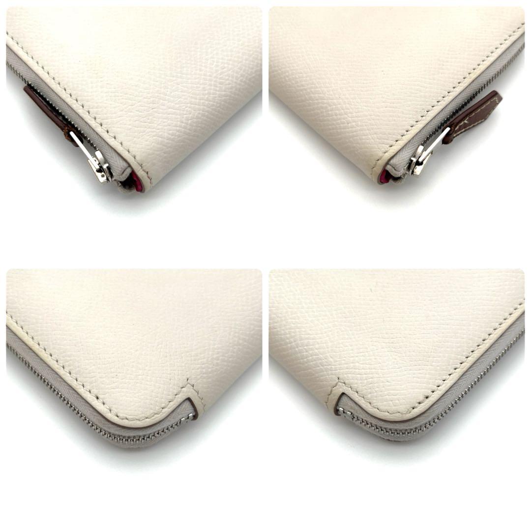 HERMES 折り財布　アザップ　シルクインコンパクト　エルメス　白×濃ピンク