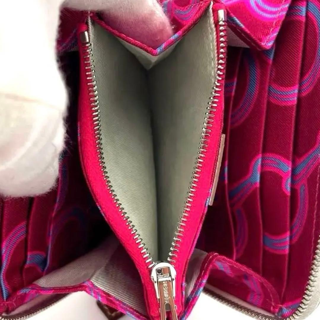 HERMES 折り財布　アザップ　シルクインコンパクト　エルメス　白×濃ピンク