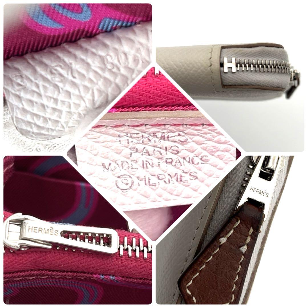 HERMES 折り財布　アザップ　シルクインコンパクト　エルメス　白×濃ピンク