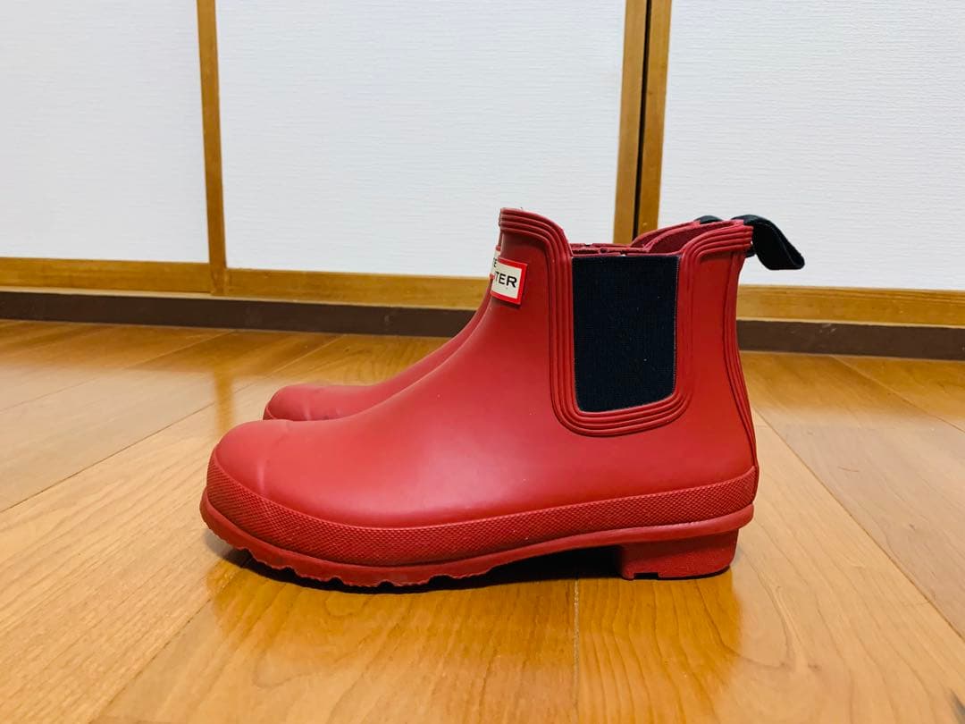 HUNTER レッド ショートレインブーツ